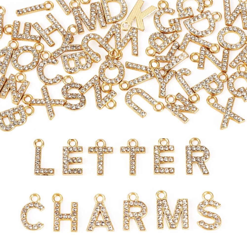 1574 pandahall 52Pcs Alloy Full Rhinestone Top Hole Letter Charms Alphabet